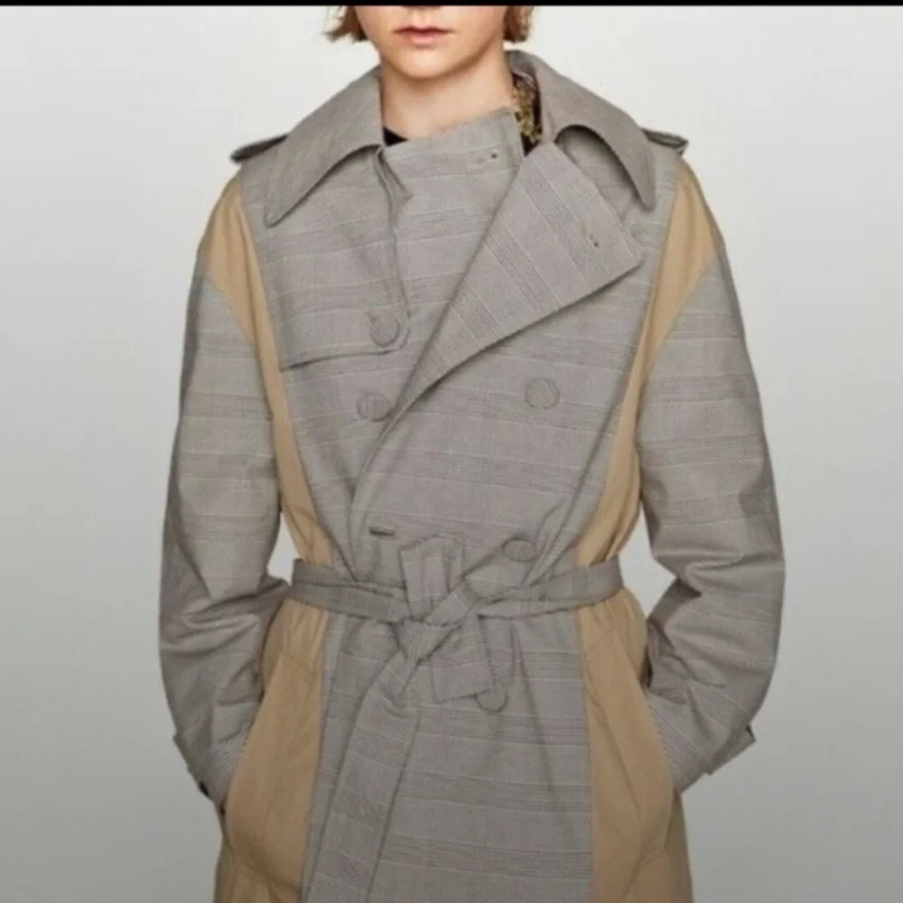 ZARA Contrast Houndstooth Trench Coat